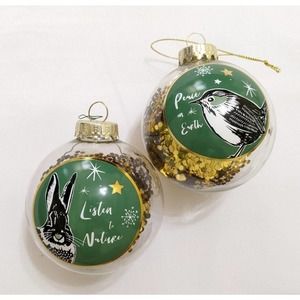 Set lot 2 PCs Christmas tree ornaments bunny rabbit bird nature peace earth